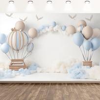 1 piece Adventure Awaits Hot Air Balloon Backdrop – features a whimsical balloon and cloud design 100x150cm