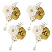 4PCS Elegant Bridal Corsage Boutonniere Artificial Pearls Flower Brooch Pin For Wedding Ceremony and Business Occasion tamsiai žalia spalva