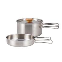 Camping Pot Set Portable Camping Pan Stainless Steel Foldable Handle with Storage Bag Travel Tableware Picnic Equipment China Mainland