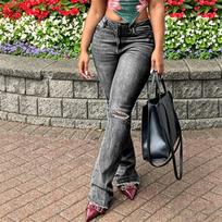 Women Casual Straight Leg Denim Jeans Long Pants with Pockets High Waist Button Fly Classic Fit L juoda