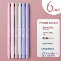 6 vnt./rinkinys dvipusiai ryškinimo rašikliai, meno žymekliai, Kawaii, apvalios formos, Manga spalvoti rašikliai, raštinės priemonės, studentų DIY reikmenys