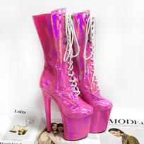 20CM Seksualūs moteriški šokio ant stulpo batai Ploni kulniukai Ankle boots Platformos Batai Naktinio klubo Cosplay Seksualūs aukštakulniai Dideli dydžiai 34 rožinė