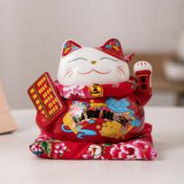6 Inch Ceramic Lucky Cat Money Box Ornament Maneki Neko Decoration Figure Feng Shui Fortune Cat Business Gift red