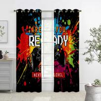 2PCS Game Controller Pattern Printed Curtains, Translucent Decorative Curtains For E-Sports Room Bedroom And Living Room W50xH140(CM)x2PCS&Grommet Top