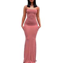 Women Sling Dress Sleeveless Square Collar Slim Fit Floor Length Dress Solid Color Office XS rožinė