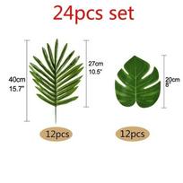 Žalios stiliaus dirbtinių palmių lapų dekoracijos 24/60 vnt. Vasaros džiunglių temos vakarėlio reikmenys namų dekoravimui 24pcs set