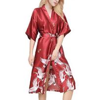 Black Summer Satin Kimono Bathrobe Women Bride Bridesmaid Wedding Robe Dress Gown Sexy Flower Long Sleepwear M-3XL S vyno raudonos spalvos