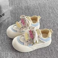 Fashion Korean-style 2025 Spring Women's Dopamine Bow Platform Sneakers - Chunky White Bread Shoes Cute & Versatile Thick-Sole Summer 35