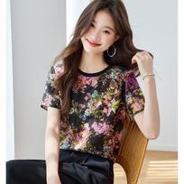 Srcr 16 Momme Floral Print Silk T-Shirt XL gėlių rašto spalva