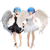 Anime Re:0 Paveikslėlis Rem Veiksmo figūrėlė PVC Angelas Remu Baltas suknelės Darbalaukio papuošalas Žiūrėti į viršų Žaislas Dovana Kolekcionuojamas 21.5CM white