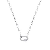 Paperclip Safety Pin Pendant Necklace For Women, Stainless Steel Zirconia  Clip Drop Adjustable Chain 18k Gold Plated white