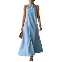 Women Summer Beach Casual Off Shoulder Sleeveless Cross Style Maxi Dress Lightweight Loose Fit Long Dress for Outdoor XXL mėlyna