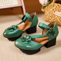 GKTINOO 2025 New Women Sandals Summer Genuine Leather Flowers Handmade Sandals Retro Style Round Toe Middle Heels Women's Shoes 35
