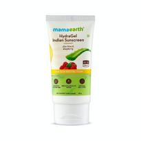 Apsauginis kremas-gelis nuo saulės su alavijais ir avietėmis su SPF 50 (50 g), „HydraGel“ indiškas kremas nuo saulės su alavijais ir avietėmis SPF 50, „Mamaearth“