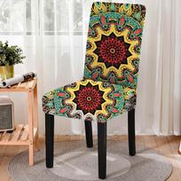 Elastic Mandala Print Dining Chair Cover Strech Floral Chair Slipcover Seat Cover For Kitchen Stool Protector Home Decoration Universal Size black