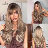 EASIHAIR ilgi banguoti šviesūs ombre perukai su kirpčiukais karščiui atsparūs sintetiniai perukai moterims rudos šaknies naturalus perukas Cosplay plaukams