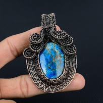 Azurite Malachite Pendant, 999 Copper Wire Wrapped Gemstone Jewelry, Handmade Pendant, For Thanksgiving 2.55 Inches
