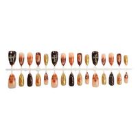 Medium Almond Press on Nails Glossy Fake Nails with Designs Reusable False Nails Press ons Full Cover Acrylic Glue on Nails Stick on Nail for Women beige