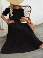 New, summer one-word shoulder fungus edge waist side split dress women S juoda