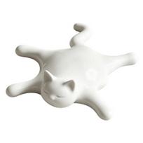 3D Printed Melting Cat Figurine, Lazy Flattened Sleeping Cat Statue with Matte White Finish, Wide Stable Base, Decor for Home Office šilta balta spalva