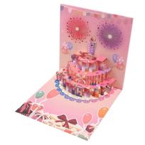 Musical Birthday Greeting Card Pop Up Cake Design with Light and Sound Effects for Birthday Party Gift and Celebration Decoration One Size rožinė