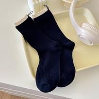 Women Striped Middle Tube Socks Spring Autumn Elastic Soft Breathable Short Socks Ins Fashion Color Blocked Casual Pile Sock Style 1