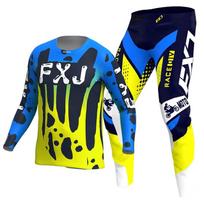 NAUJAS 2025 FXJ žalias enduro motocross aprangos komplektas mx marškinėliai kelnės žalia motociklo apranga mtb carracing kostiumas Off Road įranga S - 30 mėlyna