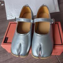 Women Tabis Ninja Ballet Flats Silver Leather Split Toe Shoes Plus Size 42 Champagne Loafer Mary Janes Buckle Pumps Footwear 35 sidabras
