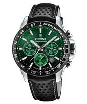 Festina Timeless Chronograph Leather Strap Green Dial Quartz F20561-5 100M Men's Watch