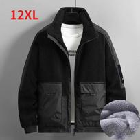 Vyriška žieminė stora šilta vilnos siuvinėta striukė paltas didelio dydžio 12XL madingas kasdienis užtrauktuku poliarinio fliso paltas vyrams 12XL juoda