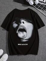 Spit Tongue Graphic Print Tee Shirt, Tees For Men, Casual Short Sleeve T-shirt For Summer S juoda