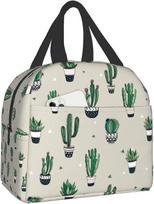 Lunch Bag Green Cute Cactus Reusable Water-Resistant Cooler Lunch Tote Box, Boys Girls Cute Container Lunch Bag School Office 22x20x13CM smėlis