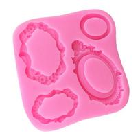 Vintažinis stačiakampio rėmo formos silikoninis 3D veidrodžio rėmo formos DIY tortų dekoravimo fondanto įrankis rožinė