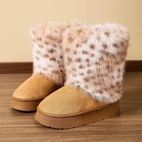 Faux Suede Boots for Women Furry Fur Winter Ankle Boots With Faux Fur Lined Women's Warm Fluffy Mid-Calf Snow Boot Indoor Outdoot Booties House Shoes 36-37 chaki