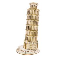 Small World Tour Adult Wooden 3D Puzzle Leaning Tower of Pisa Wood Model Building 3D Puzzle Craft Hobby Toy Handicraft DIY Mechanical Assembly Kit