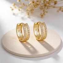 14k Gold-Plated Zirconia Ear Cuff with Diamond Inlays - Great Wall Pattern Women's Fashion Hoop Earring