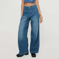 Women's Classic High Waist Denim Jeans Wide Leg Pants Casual Loose Fit Trousers with Front Pockets and Button Closure Suitable for Daily Wear M