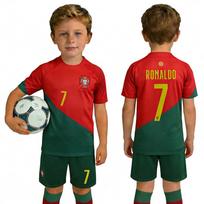 Kids Sports Equipment Set Portugal No.7 Ronaldo Including Jersey Shorts Socks Red/Green 110-120 CM žalia/raudona