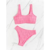 Raukšlėtas Susiraukšlėjęs Vidutinio Juosmens Aukšto Kirpimo Bikini Moteriškas Maudymosi Kostiumas Dviejų Dalių Bikini Rinkinys Moteriški Maudymosi Kostiumai Maudymosi Kostiumas Maudynėms S rožinė
