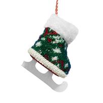 Knitted Ice Boot Ornament with Faux Fur Trim and for Holiday Tree Winter Decoration Hanging Decor One Size žalia