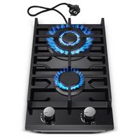TopStrong 30cm grūdinto stiklo dujinė kaitlentė su ketaus atramomis, 5200W, juoda, lengvas montavimas Dual Fuel