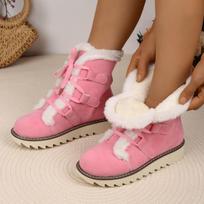 Women Flats Ankle Boots Suede Fur Shoes 2025 New Winter Snow Boots Short Plush Woman Sneakers Casual Lace Up Botas Mujer 36 rožinė
