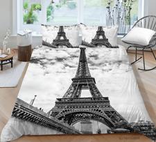 3D Eiffel Tower Bedding Set Modern Romantic Love Pattern Down Duvet Cover Pillowcase 2/3 Pieces AU180 * 210 Full Size Valentine's Day Quilt Cover Baby 100x135cm gray