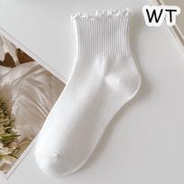 Medvilninės klostuotos kulkšnies kojinės moterims Ins vasarinės mielos Kawaii korėjietiškos kojinės mergaitei pavasarinės juodos baltos vidutinio ilgio japoniškos kojinės balta
