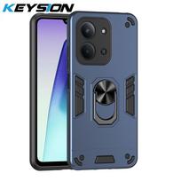 KEYSION Atsparus smūgiams šarvuotas dėklas Xiaomi POCO C85, minkštas silikonas+PC, metalinis žiedas, stovas, telefono galinis dangtelis Redmi 15C for POCO C85 mėlyna