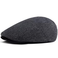 Retro British Herringbone Men's Beret: Autumn/Winter Literary Flat Cap - Trendy Large Head Size Duckbill Design Adjustable pilka spalva