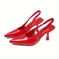 Moteriškos basutės 2026 m. Pavasario Naujas Prekės ženklas Moteriški Slingback Batai Madingi Moteriški Aukštakulniai Elegantiški Vidutinio Aukščio Kulniukai Smailus Priekis Įslystamos Basutės 35 raudona