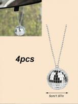 Car Mirror Disco Ball Ornament, Shiny Reflective Mirror Ball, Metal Chain, Sparkling Hanging Car Interior Decor, 360° Light Refl