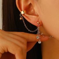 Chain Linked Ear Cuff and Stud Earring for Women Sparkling Drop Dangle Earring