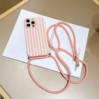 Pink stripes for Apple 17Pro mobile phone case iPhone16/15/14/13/12/11 creative messenger rope iPhone 11
